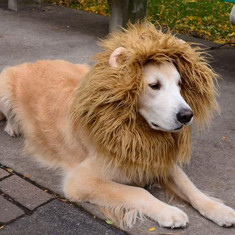 JMT-956938 Pet Lion Mane Wig Costume for Dogs and Cats - Warm Winter Apparel with Ear Detail, Adjustable Size