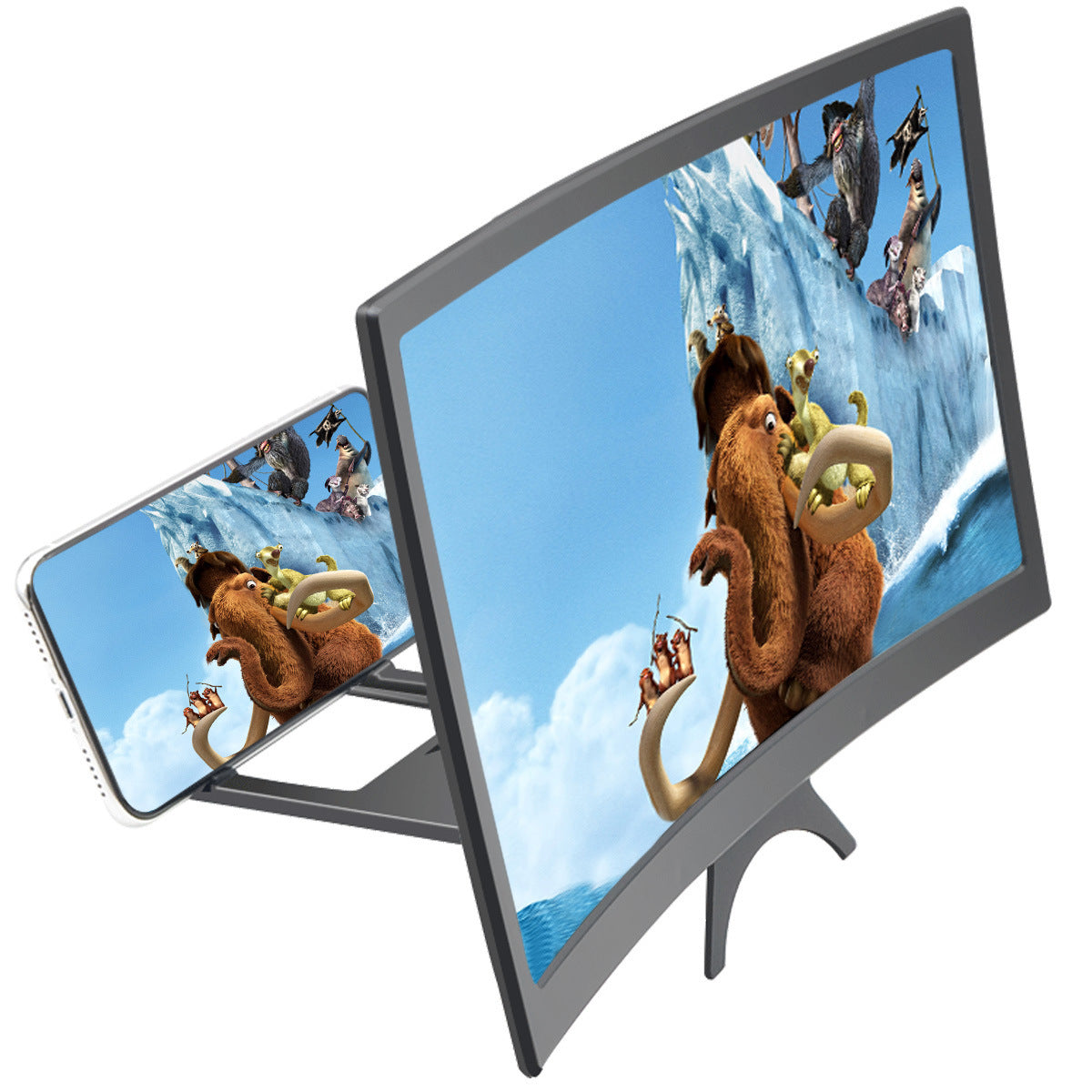 KTX-361235 12-Inch Curved Mobile Phone Screen Amplifier with Lazy Bracket Stand for Universal Use
