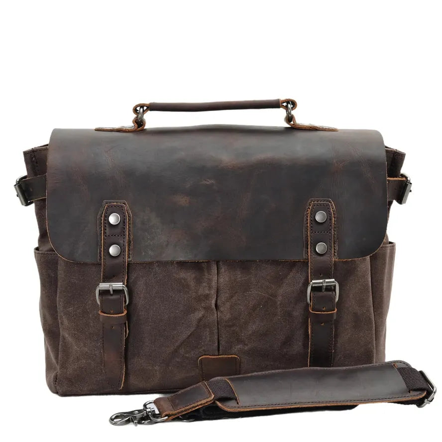 KTX-778195 Waterproof Retro Batik Canvas Camera Crossbody Bag with Leather Accents