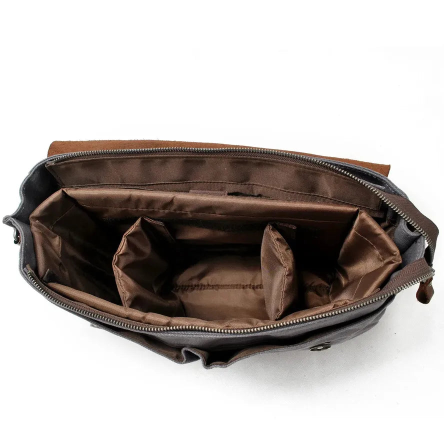 KTX-778195 Waterproof Retro Batik Canvas Camera Crossbody Bag with Leather Accents