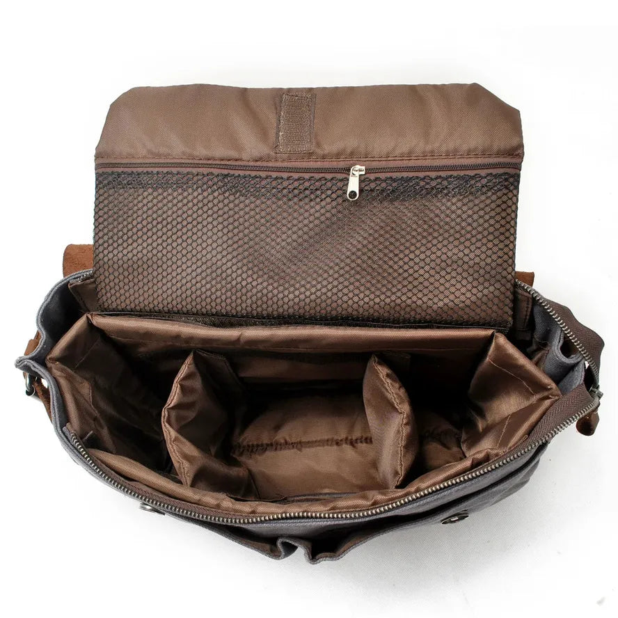 KTX-778195 Waterproof Retro Batik Canvas Camera Crossbody Bag with Leather Accents