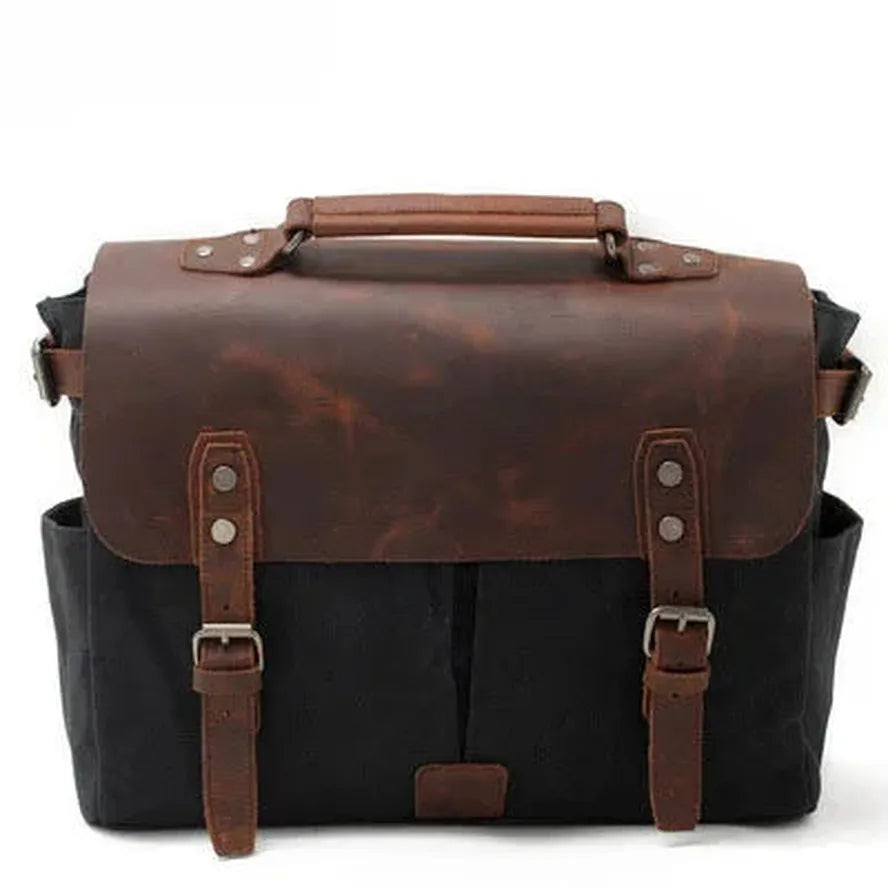 KTX-778195 Waterproof Retro Batik Canvas Camera Crossbody Bag with Leather Accents