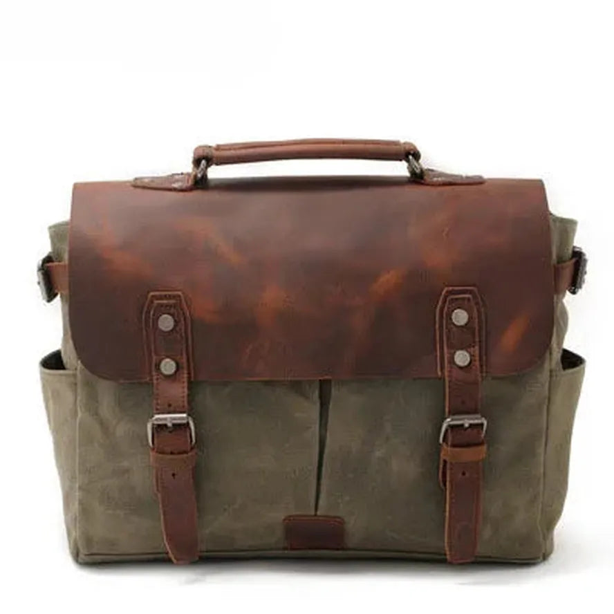KTX-778195 Waterproof Retro Batik Canvas Camera Crossbody Bag with Leather Accents