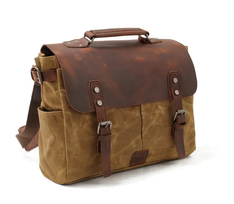 KTX-778195 Waterproof Retro Batik Canvas Camera Crossbody Bag with Leather Accents