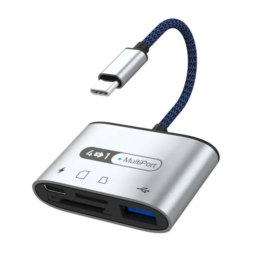 KTX-641555 4-in-1 Type-C Multi-Function Card Reader with Charging Port for SD/TF USB Memory Cards, Compatible with iPad, Huawei, Xiaomi