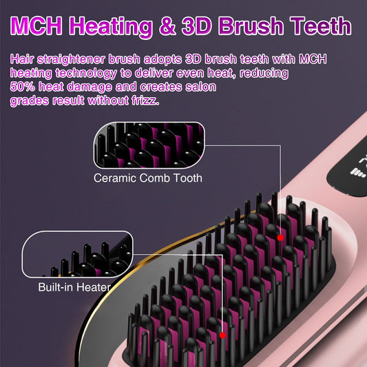 KTX-763091 Portable Cordless Hair Straightening Brush with LED Display, USB Rechargeable, Lightweight Mini Design, Advanced Ionic Technology, Scald Protection