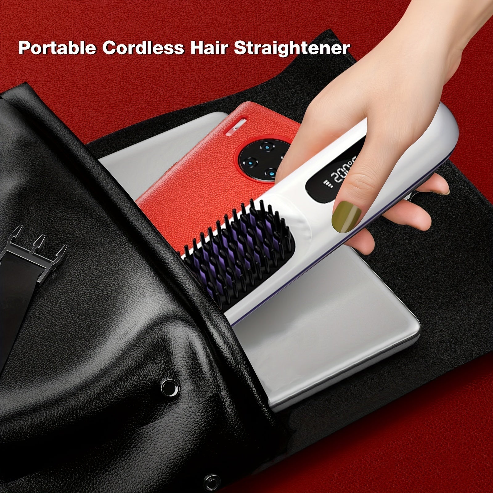 KTX-763091 Portable Cordless Hair Straightening Brush with LED Display, USB Rechargeable, Lightweight Mini Design, Advanced Ionic Technology, Scald Protection