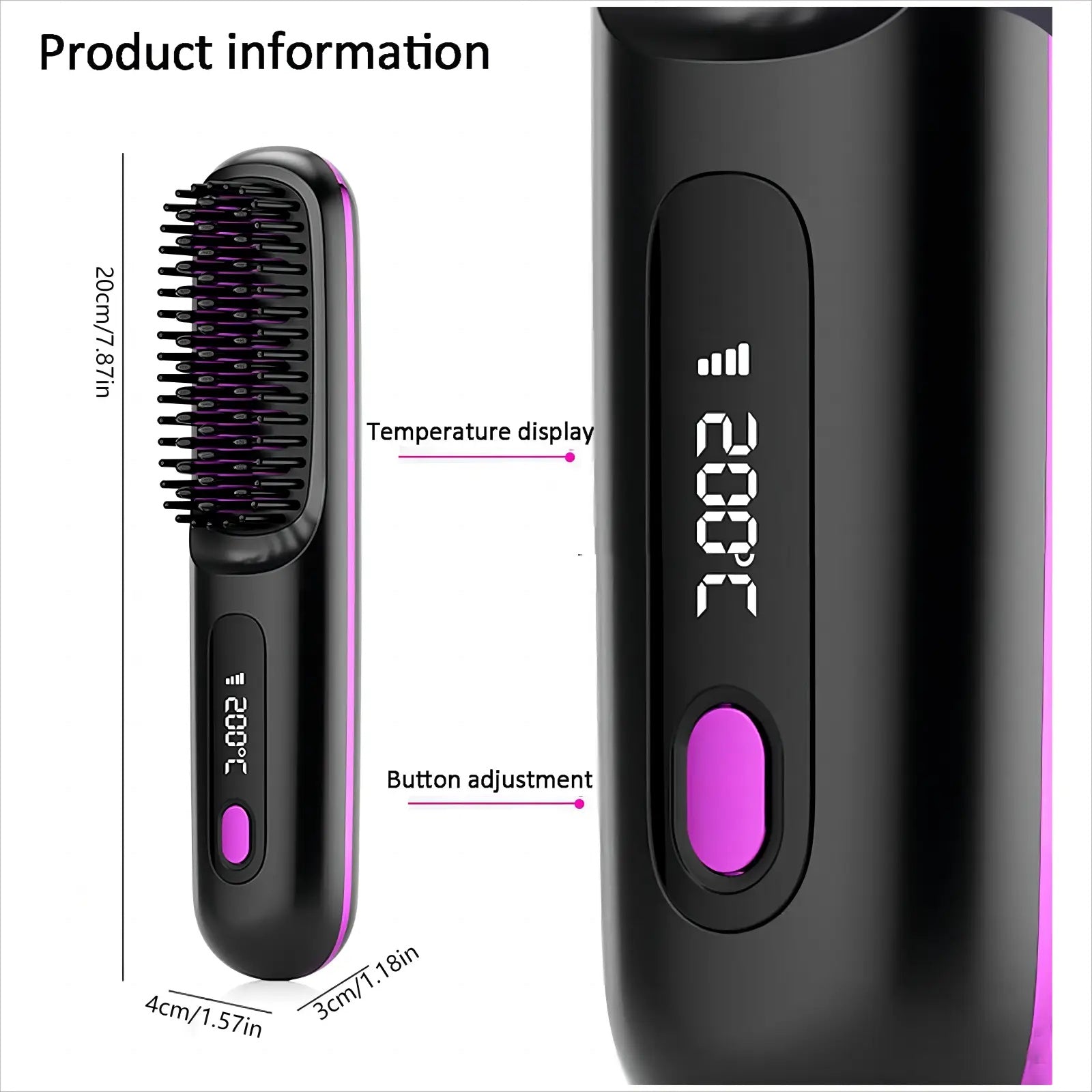 KTX-763091 Portable Cordless Hair Straightening Brush with LED Display, USB Rechargeable, Lightweight Mini Design, Advanced Ionic Technology, Scald Protection