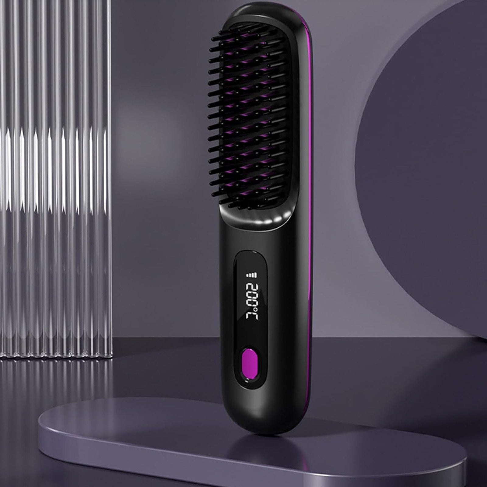 KTX-763091 Portable Cordless Hair Straightening Brush with LED Display, USB Rechargeable, Lightweight Mini Design, Advanced Ionic Technology, Scald Protection