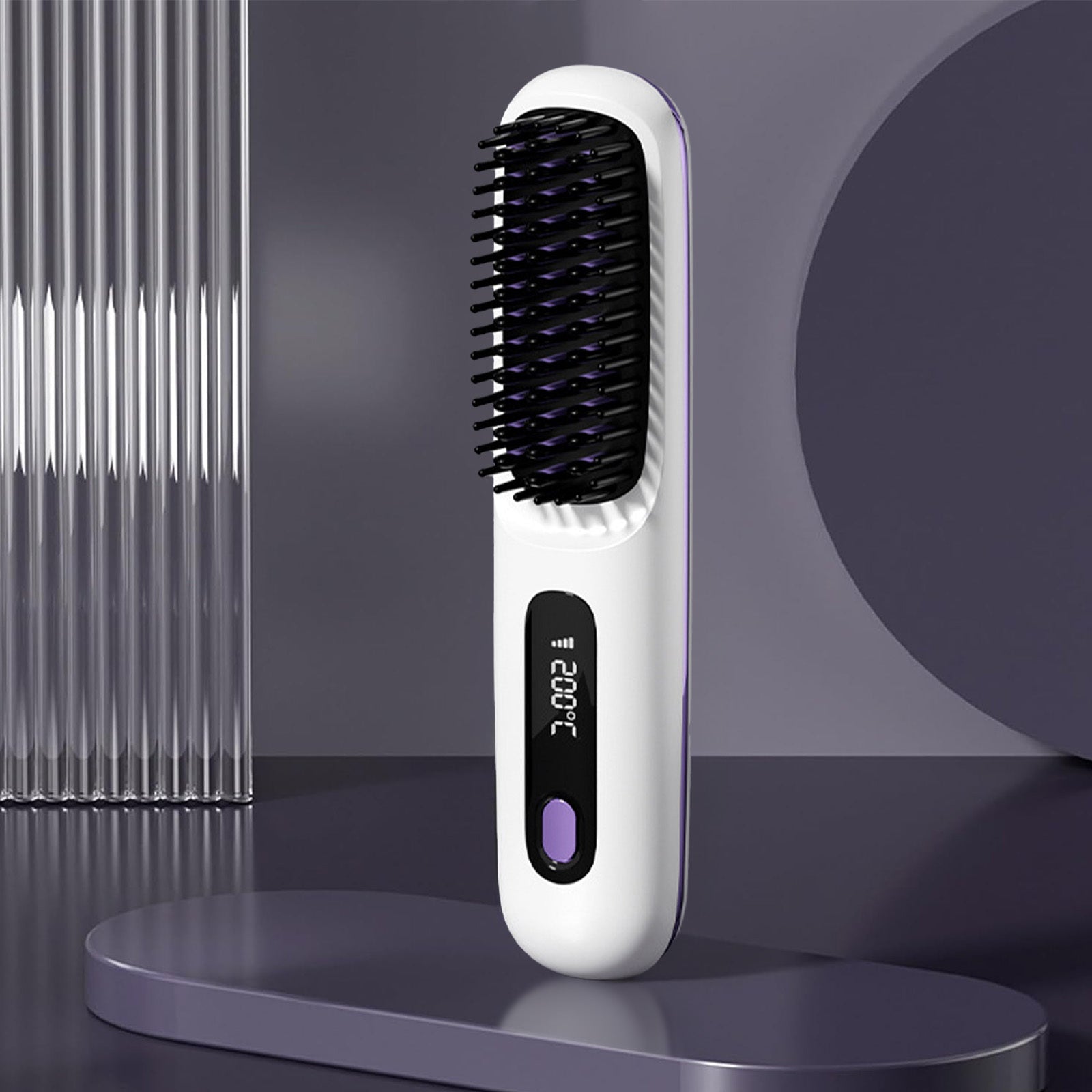 KTX-763091 Portable Cordless Hair Straightening Brush with LED Display, USB Rechargeable, Lightweight Mini Design, Advanced Ionic Technology, Scald Protection