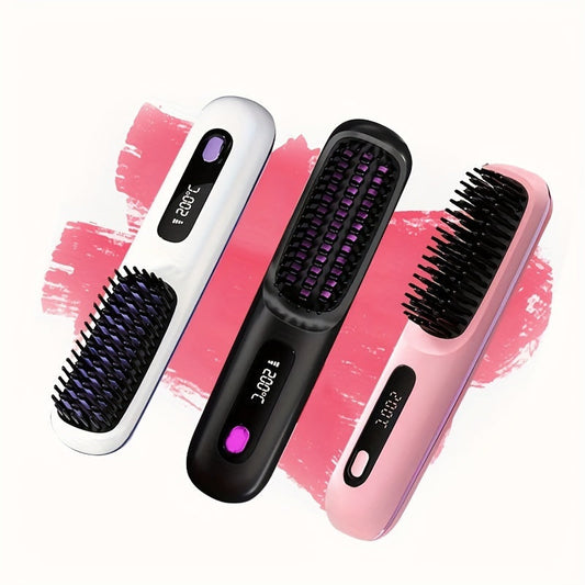 KTX-763091 Portable Cordless Hair Straightening Brush with LED Display, USB Rechargeable, Lightweight Mini Design, Advanced Ionic Technology, Scald Protection