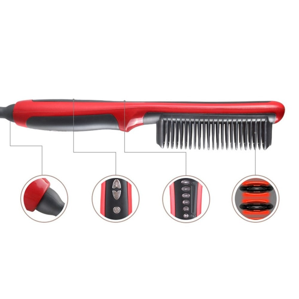 KTX-729171 Ceramic Hair Straightening Brush with Adjustable Temperature Control and Detangling Features