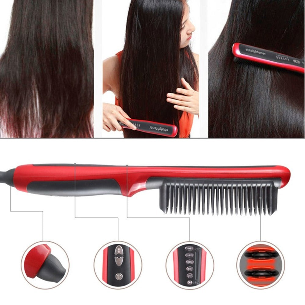 KTX-729171 Ceramic Hair Straightening Brush with Adjustable Temperature Control and Detangling Features