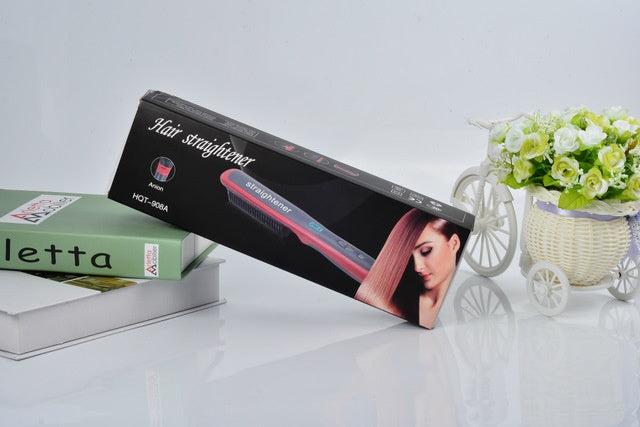 KTX-729171 Ceramic Hair Straightening Brush with Adjustable Temperature Control and Detangling Features