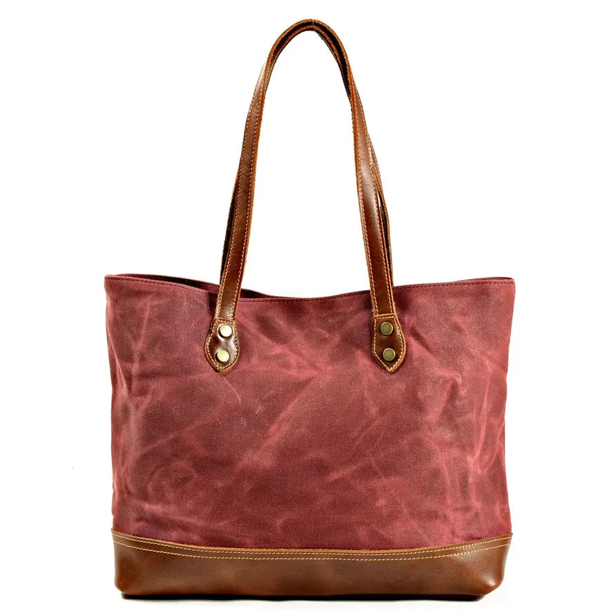 KTX-840467 Solid Colour Canvas and Genuine Leather Tote Bag for Women - 5 Stylish Options Available
