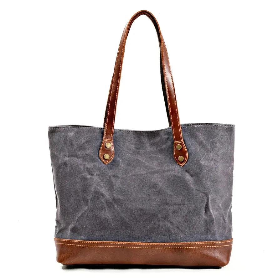 KTX-840467 Solid Colour Canvas and Genuine Leather Tote Bag for Women - 5 Stylish Options Available