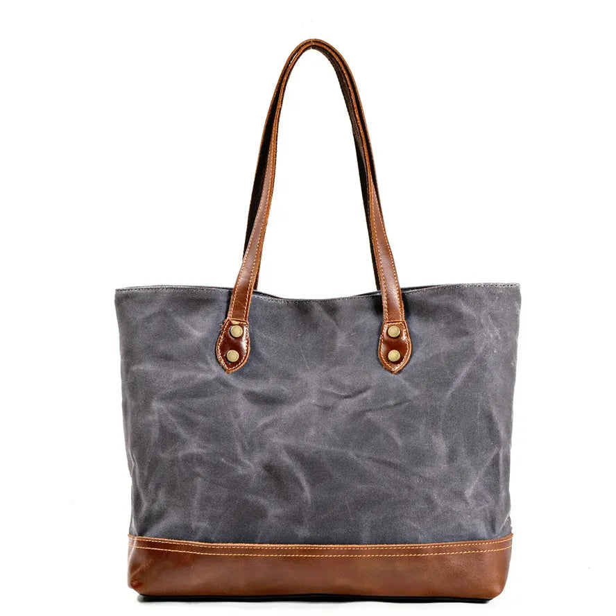 KTX-840467 Solid Colour Canvas and Genuine Leather Tote Bag for Women - 5 Stylish Options Available