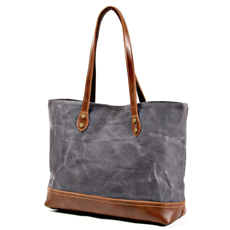 KTX-840467 Solid Colour Canvas and Genuine Leather Tote Bag for Women - 5 Stylish Options Available