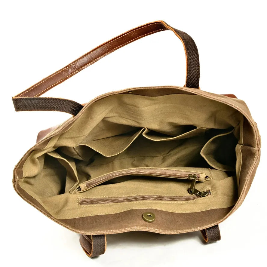 KTX-840467 Solid Colour Canvas and Genuine Leather Tote Bag for Women - 5 Stylish Options Available