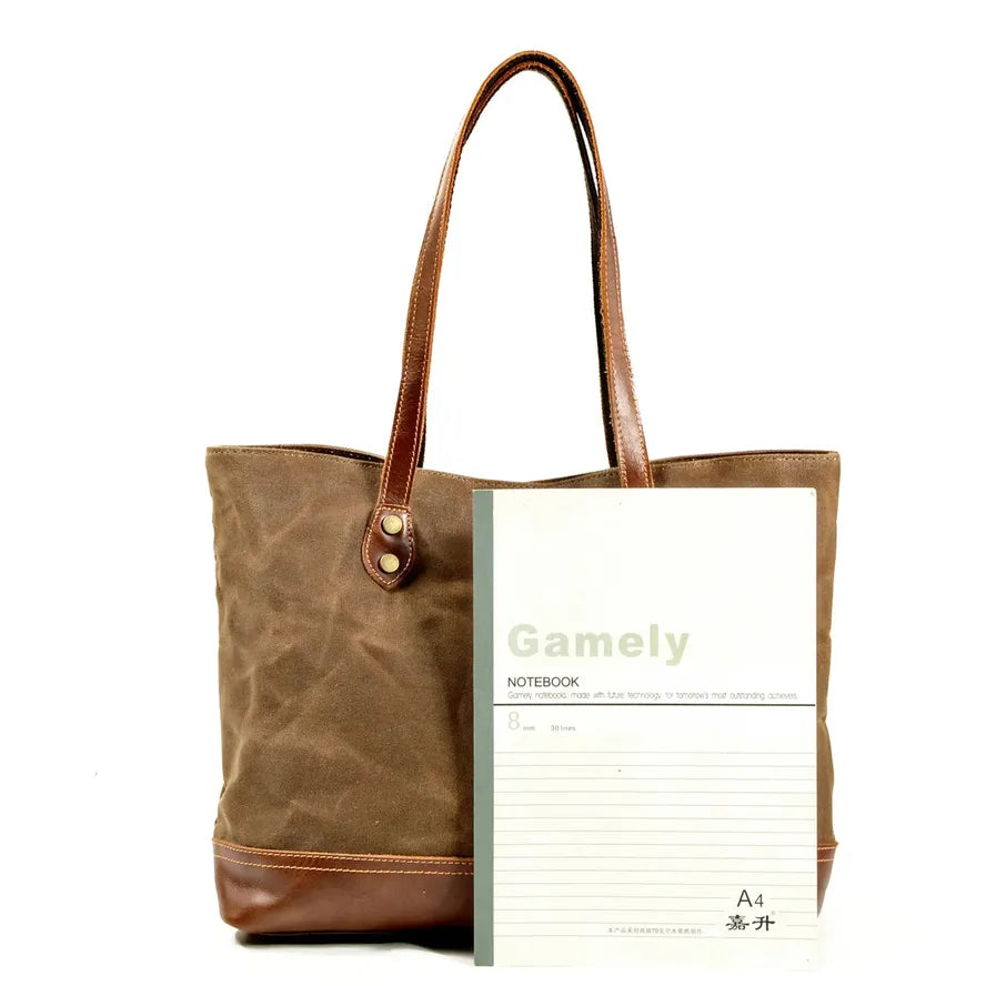 KTX-840467 Solid Colour Canvas and Genuine Leather Tote Bag for Women - 5 Stylish Options Available