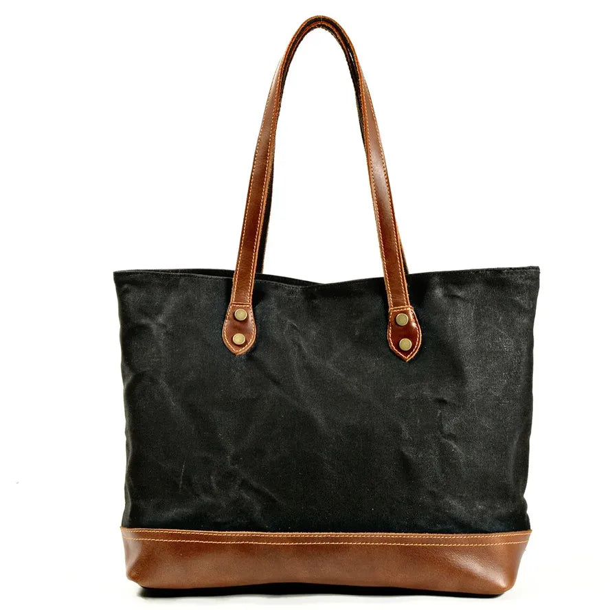 KTX-840467 Solid Colour Canvas and Genuine Leather Tote Bag for Women - 5 Stylish Options Available
