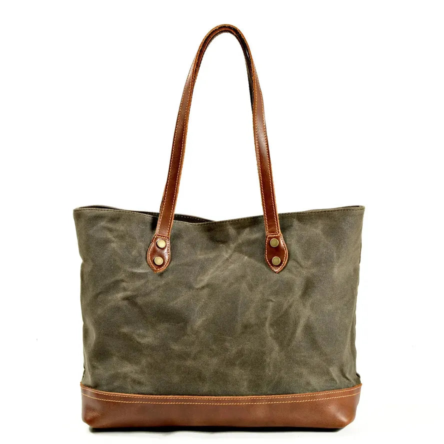 KTX-840467 Solid Colour Canvas and Genuine Leather Tote Bag for Women - 5 Stylish Options Available