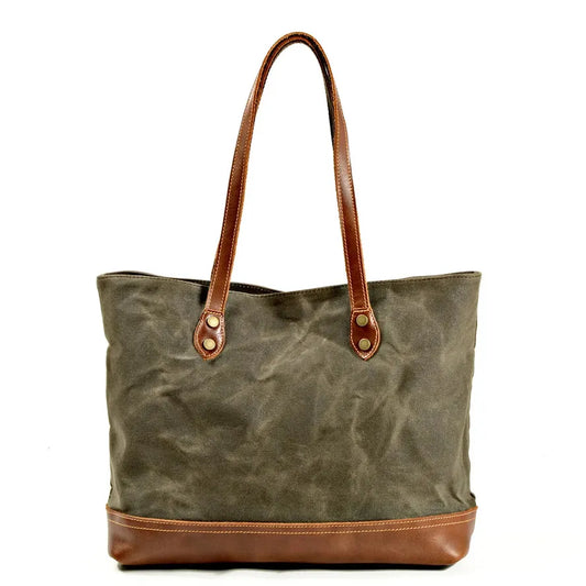 KTX-840467 Solid Colour Canvas and Genuine Leather Tote Bag for Women - 5 Stylish Options Available