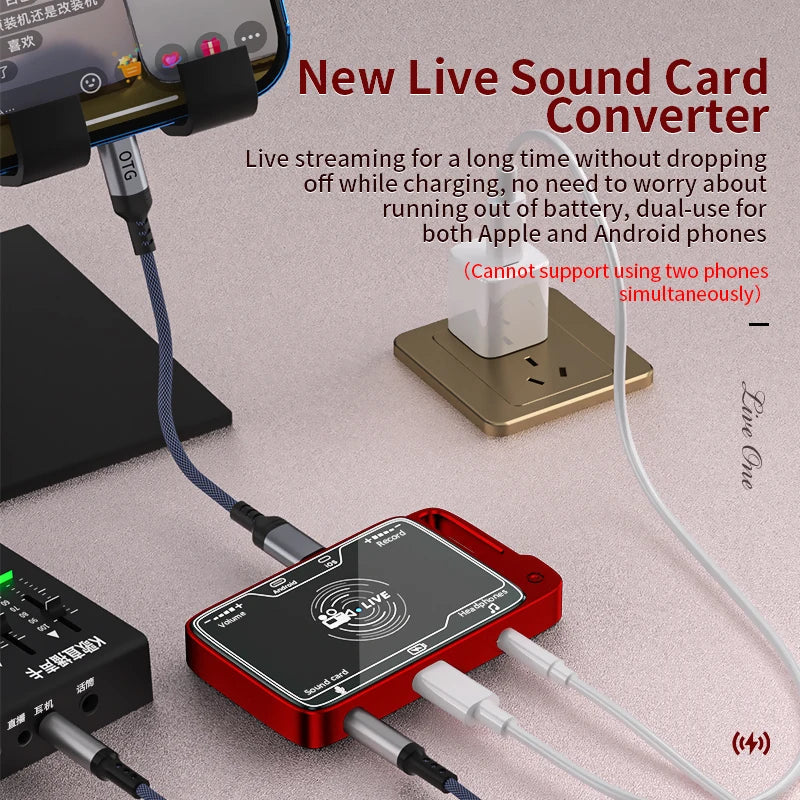 KTX-260691 2-in-1 Stereo Live Sound Card Converter for Mobile Devices with Charging and Microphone Streaming Adapter