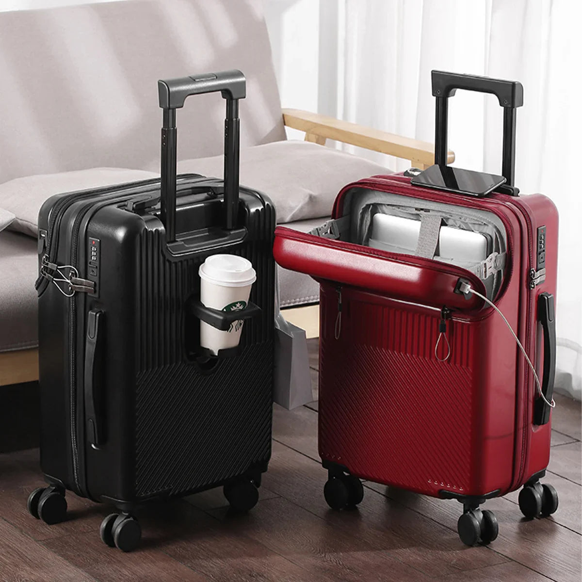 KTX-307603 Durable Water-Resistant Red Suitcase Trolley for Travel