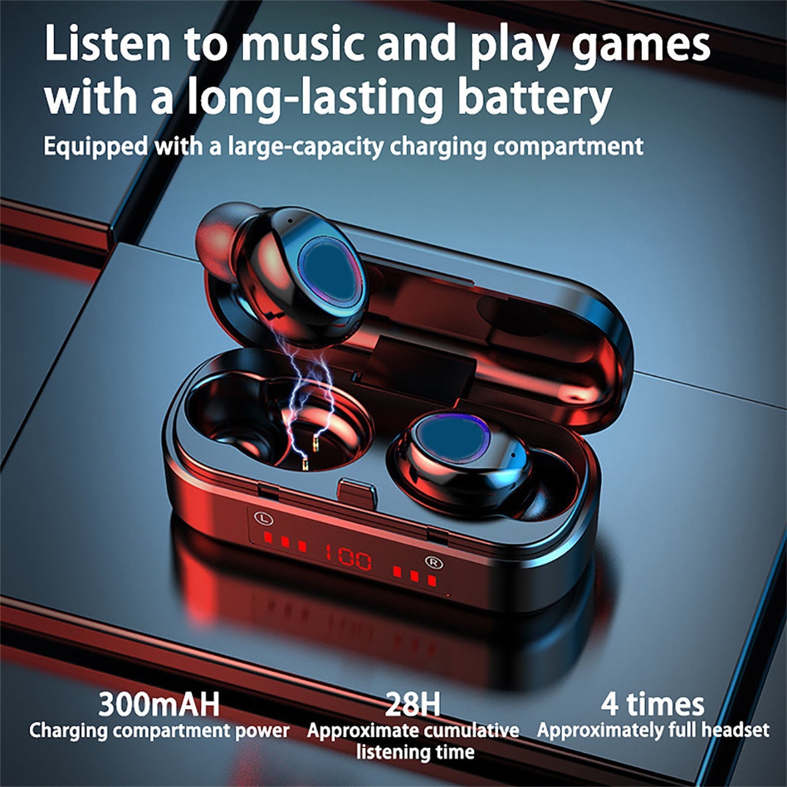KTX-956307 Bluetooth Touch Headset with Battery Display, TWS Binaural Stereo Earbuds, 10m Range, Voice Control