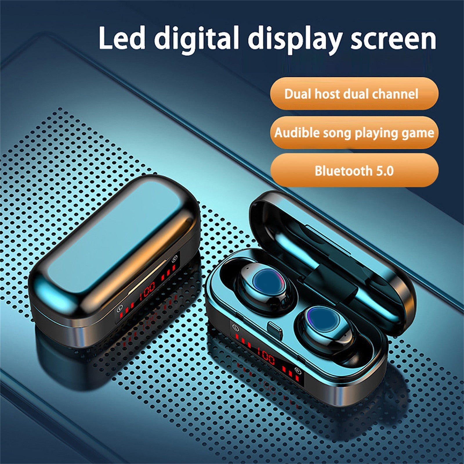 KTX-956307 Bluetooth Touch Headset with Battery Display, TWS Binaural Stereo Earbuds, 10m Range, Voice Control