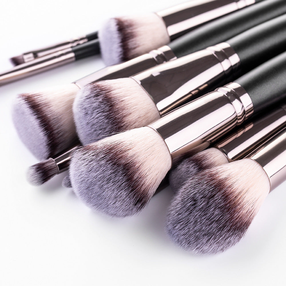 KTX-728659 15-Piece Matte Black Makeup Brush Set with Cosmetic Bag, Nylon Wool and Wooden Handle