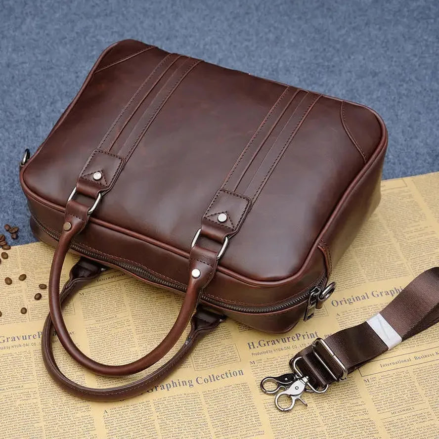 KTX-892499 Retro Crossbody Messenger Bag for Men – Waxed Canvas and Leather, Waterproof Design, Ideal for Business and Travel