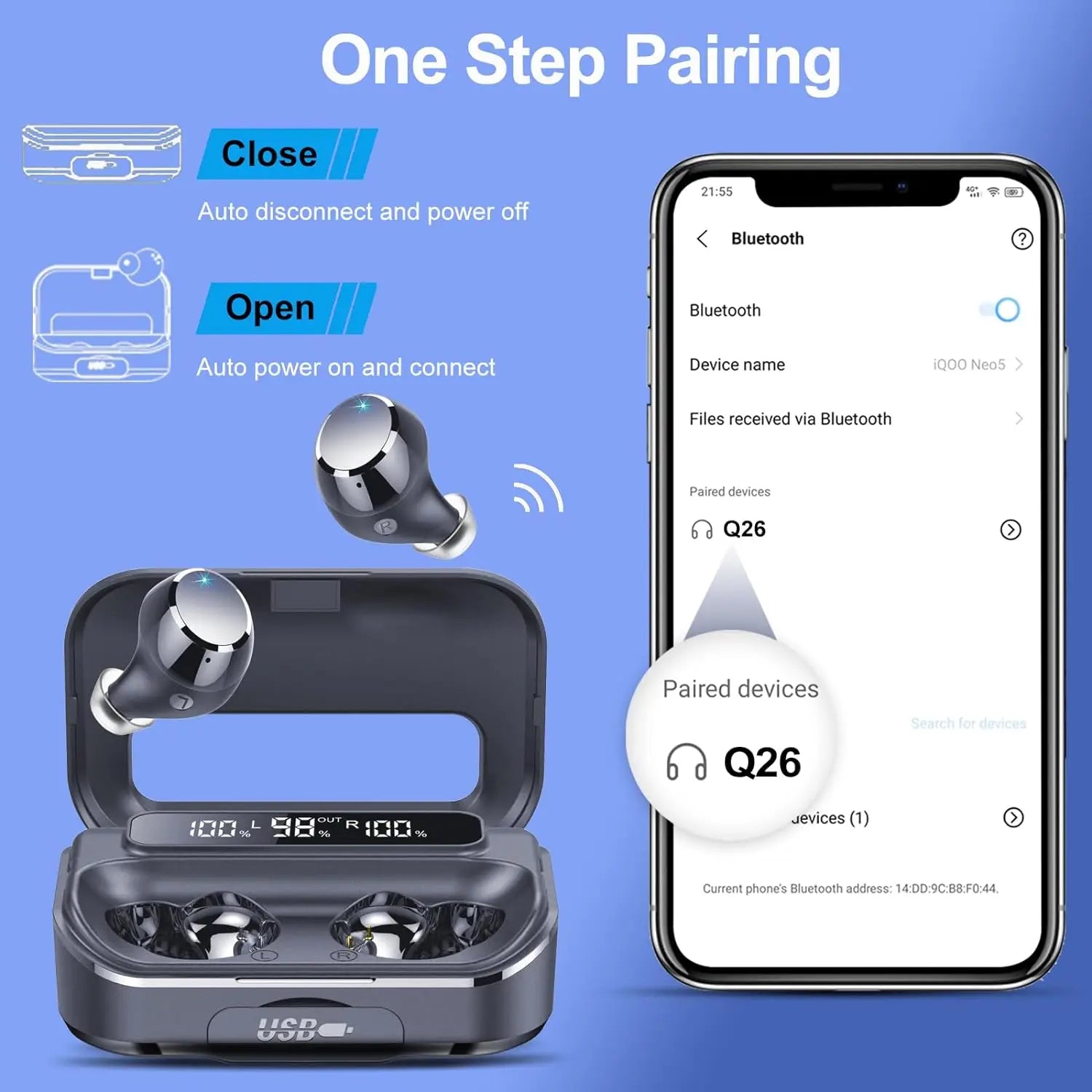 KTX-030419 Transparent Crystal TWS True Wireless Earbuds with Handsfree Functionality