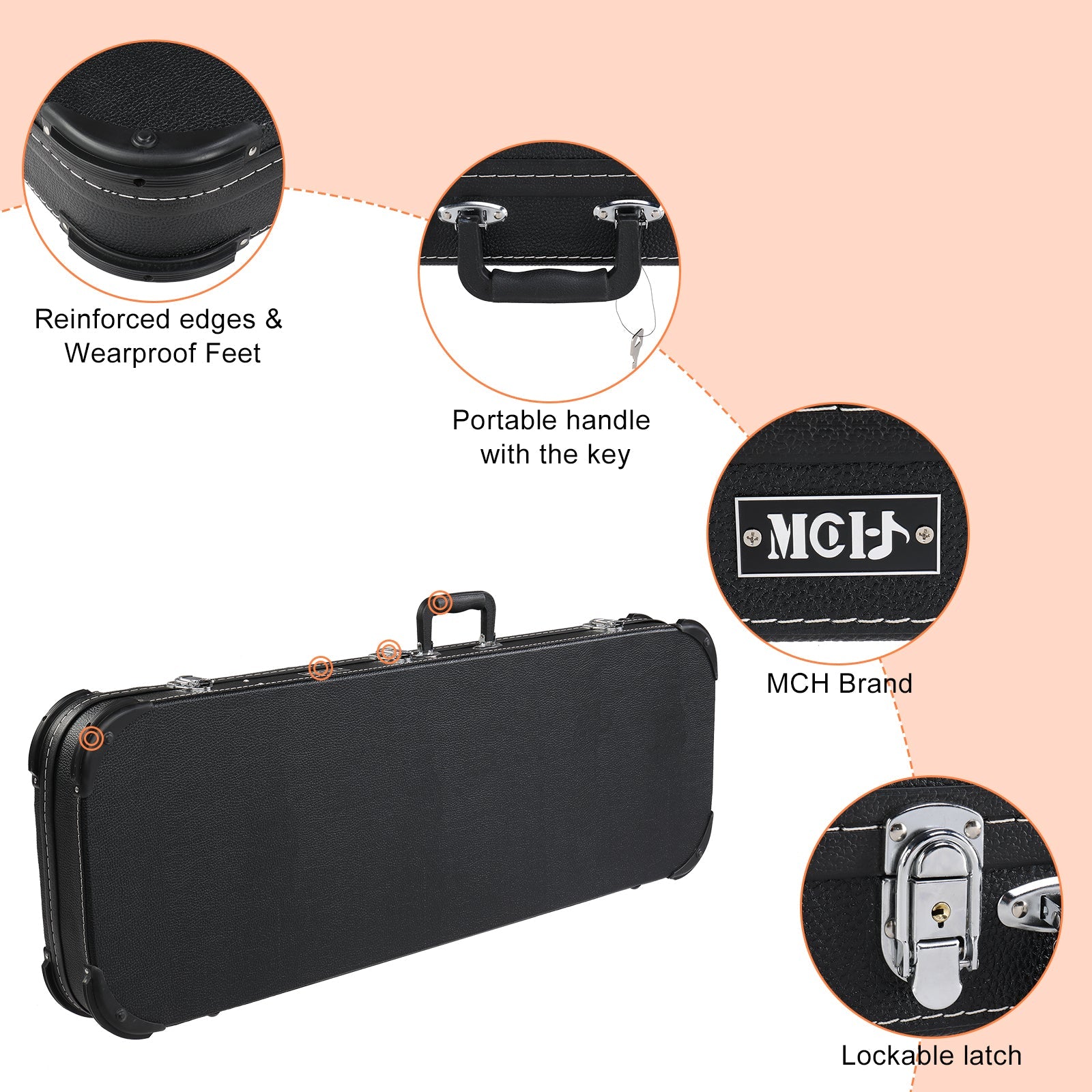 KTX-811347 Electric Guitar Leather Case for PVC Square Angle Design