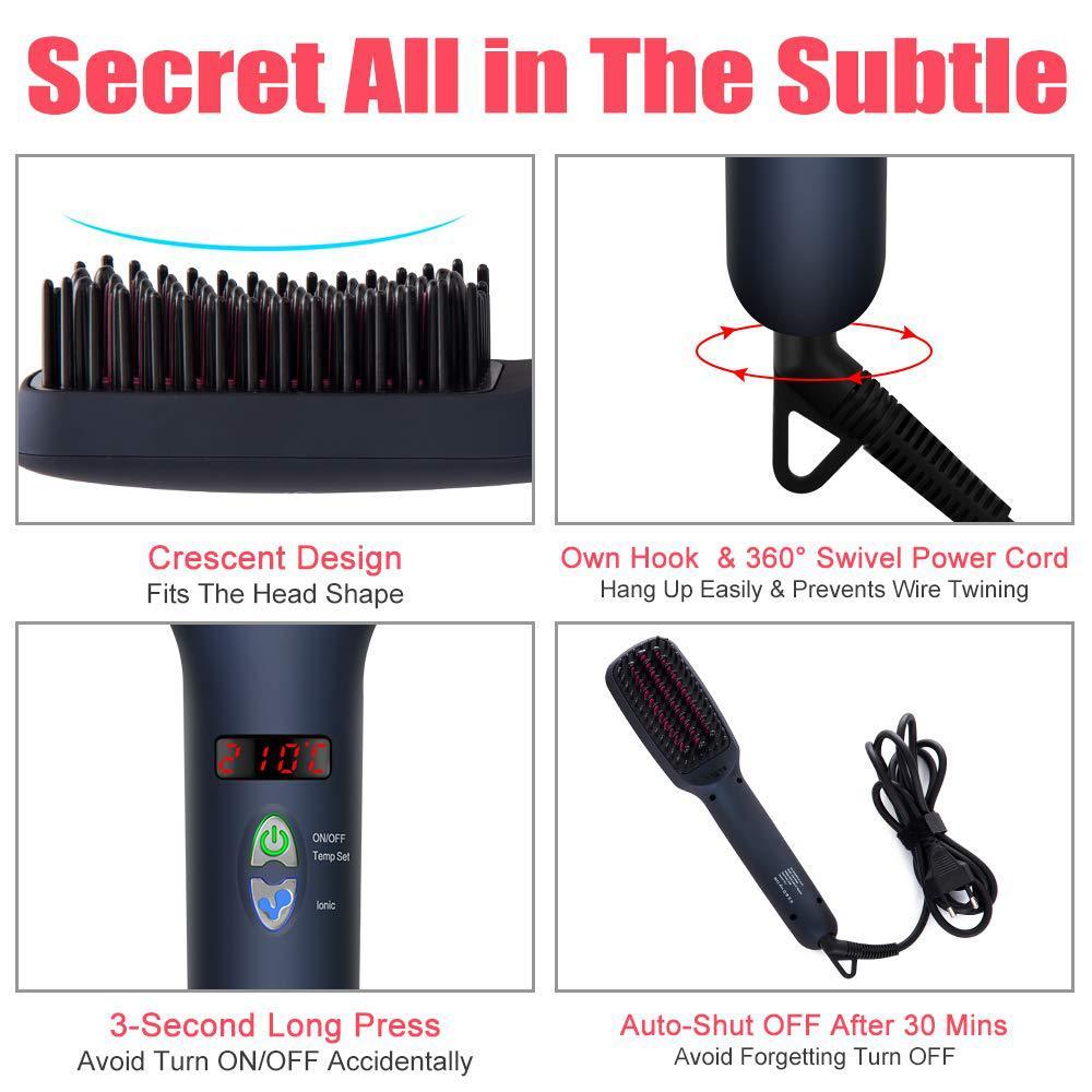 KTX-730323 LCD Liquid Crystal Display Hair Straightening Comb with Temperature Control for Dry Hair, Black and Pink