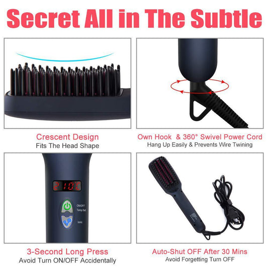 KTX-730323 LCD Liquid Crystal Display Hair Straightening Comb with Temperature Control for Dry Hair, Black and Pink