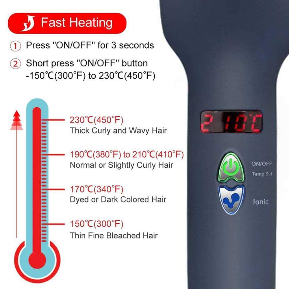 KTX-730323 LCD Liquid Crystal Display Hair Straightening Comb with Temperature Control for Dry Hair, Black and Pink