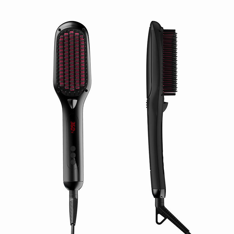 KTX-730323 LCD Liquid Crystal Display Hair Straightening Comb with Temperature Control for Dry Hair, Black and Pink