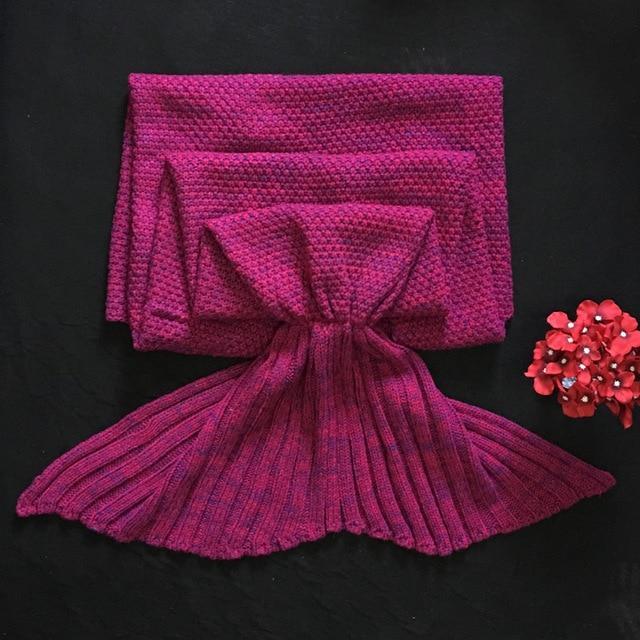 KTX-000275 Handmade Knitted Mermaid Tail Blanket for Kids and Adults - Cozy Polyester Fiber Sleeping Wrap