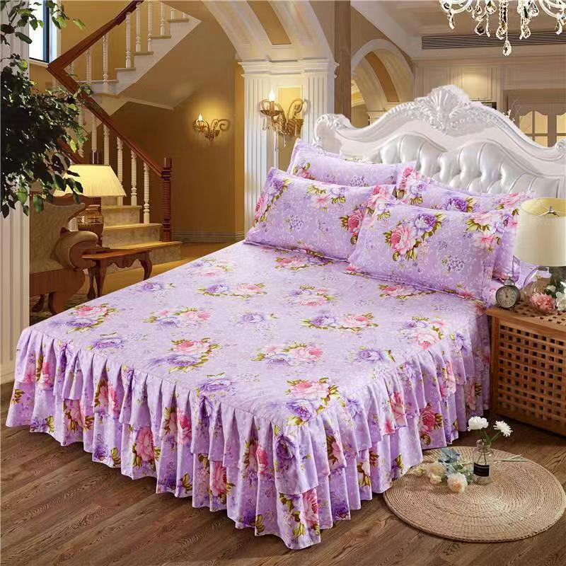 KTX-000723 Elegant Bilateral Bed Skirt with Pure Cotton Fabric for a Sophisticated Bedding Look