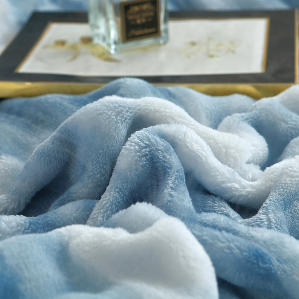 KTX-000787 Reversible Blue Camouflage Plush Comforter Set - Ultra Soft Faux Rabbit Hair, All-Season Bedding, Geometric Design