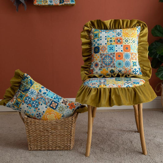 KTX-000851 Four Seasons Cotton Fleece Print Seat Cushion - 45x45 cm in Various Colors