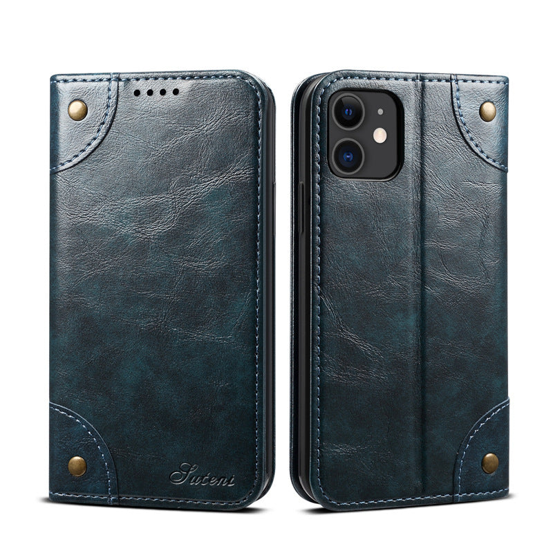 KTX-001043 Mobile Phone Wallet Case in Oil Wax Artificial Leather for iPhone Models