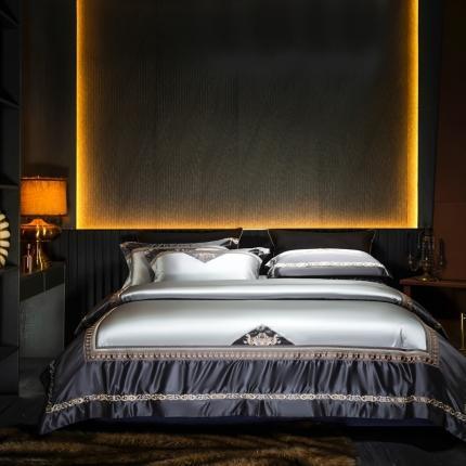 KTX-001107 Silk Cotton Embroidery Four-Piece Bed Set in Solid and Geometric Patterns