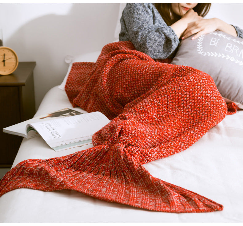 KTX-001875 Knitted Crochet Mermaid Tail Blanket for Children - Soft, Cozy Sleeping Blanket