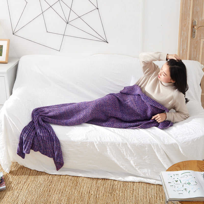 KTX-001875 Knitted Crochet Mermaid Tail Blanket for Children - Soft, Cozy Sleeping Blanket