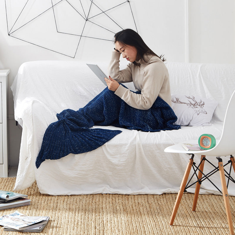 KTX-001875 Knitted Crochet Mermaid Tail Blanket for Children - Soft, Cozy Sleeping Blanket