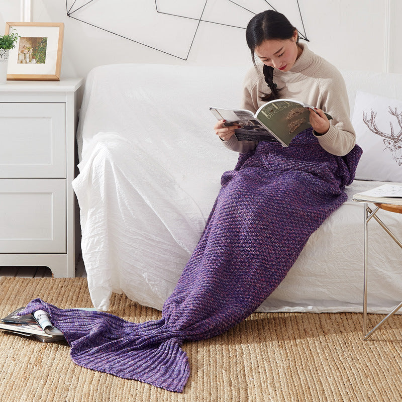 KTX-001875 Knitted Crochet Mermaid Tail Blanket for Children - Soft, Cozy Sleeping Blanket