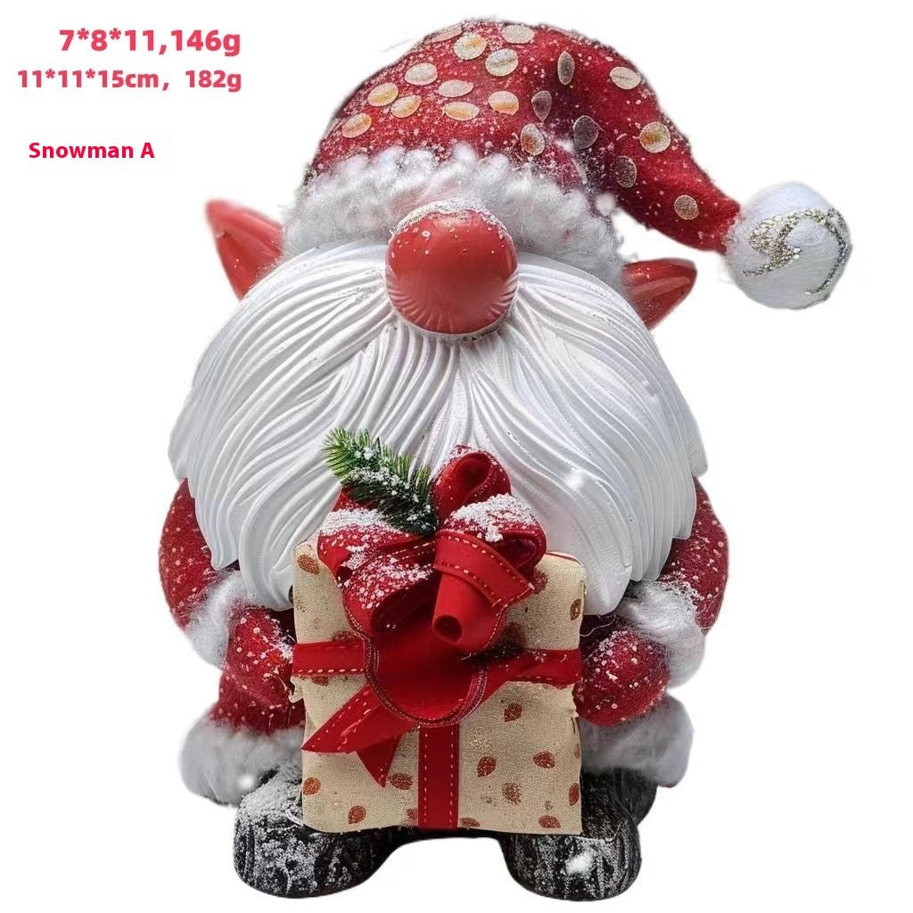 KTX-002195 Christmas Green Fur Snowman Decoration - Charming Resin Home Ornament for Holiday Celebrations